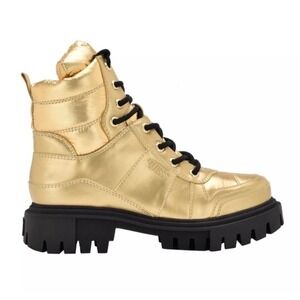 GUESS Tisley Metallic Gold Combat Boots Lug Sole Platform 7.5 NWT Grunge Glam